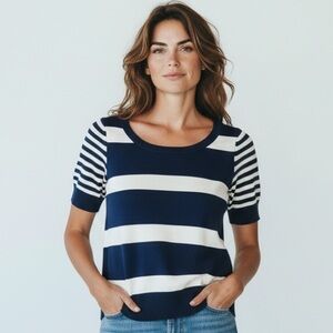 Forever 21 Women’s Navy & White Round Neck Nautical Stripes Top. Size S SKU 415